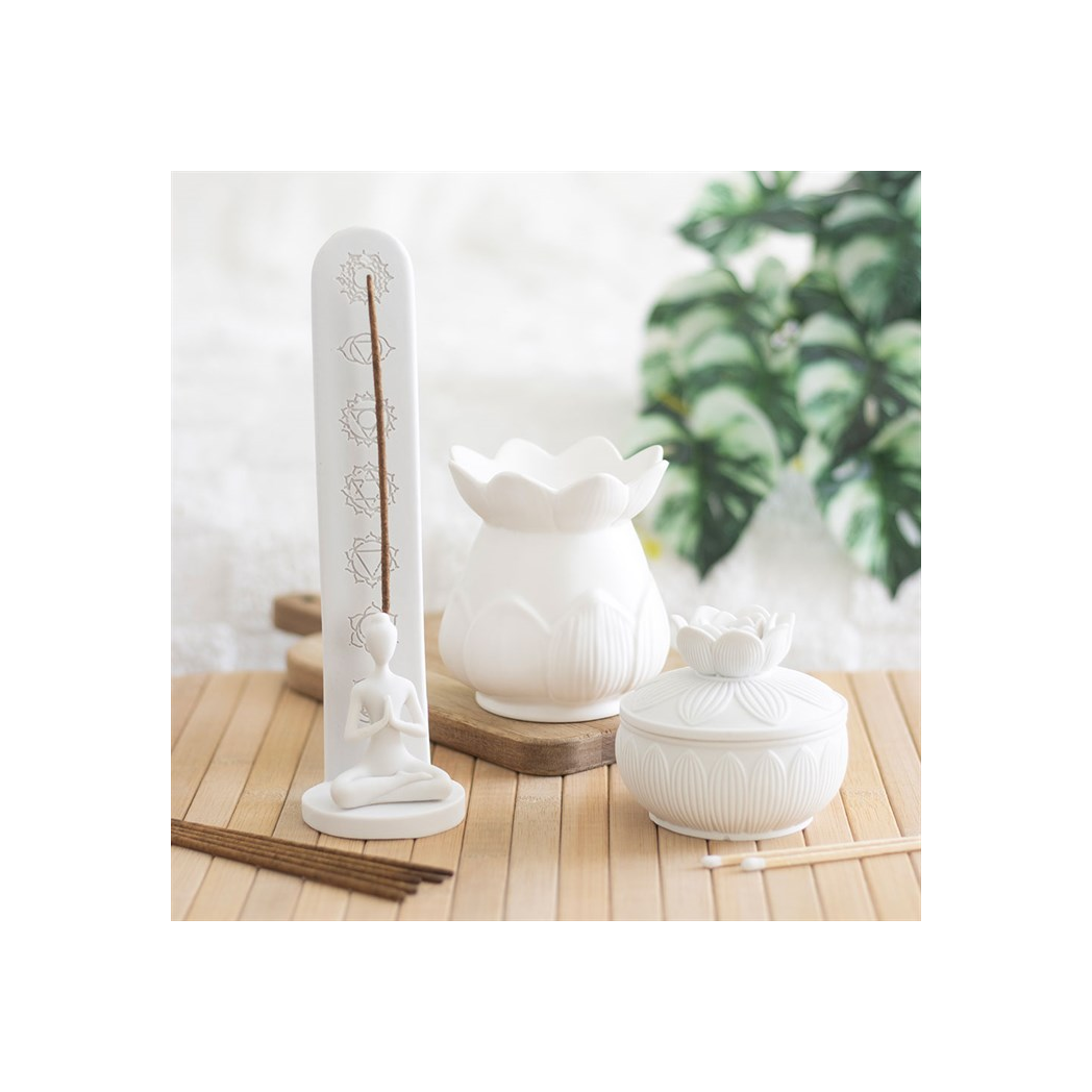 N/A White Chakra and Yoga Pose Incense Stick Holder -