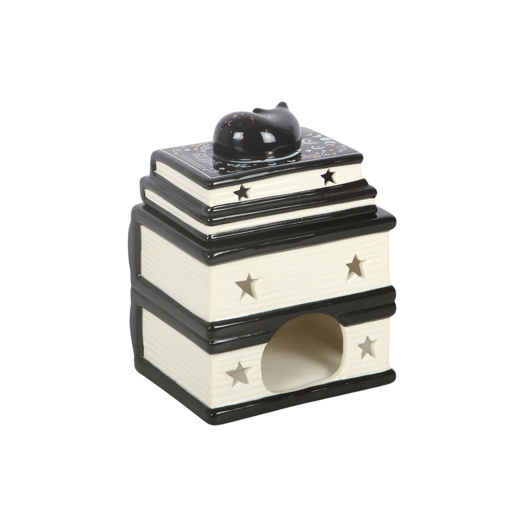 N/A Black Cat Book Stack Oil Burner with Cat -