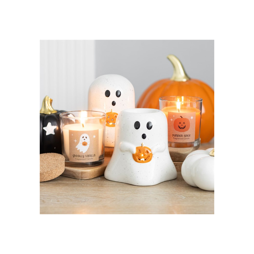 N/A Ghost Shaped Tealight Candle Holder with Pumpkin -