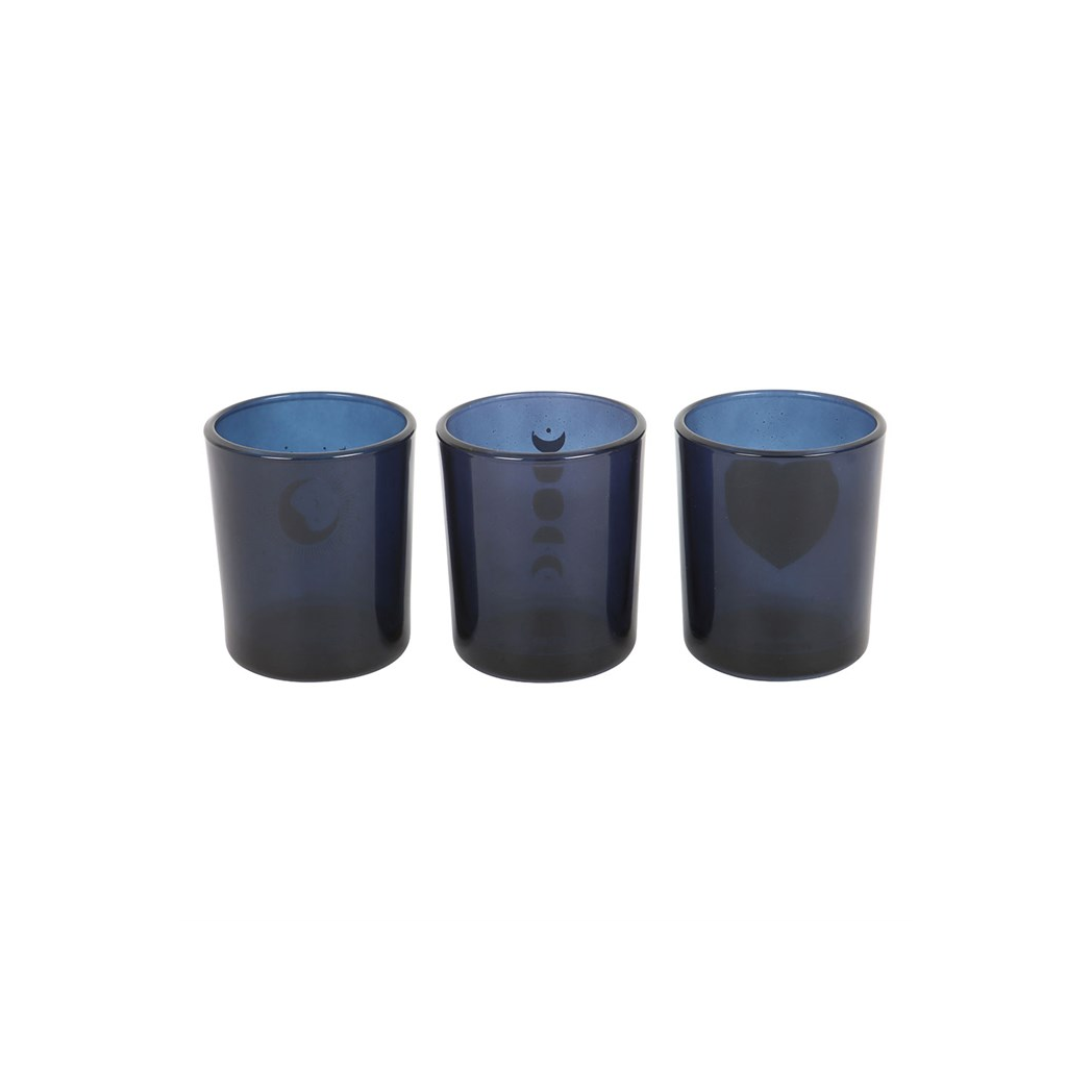 N/A Set of 3 Blue Moon Votive Candle Holders -