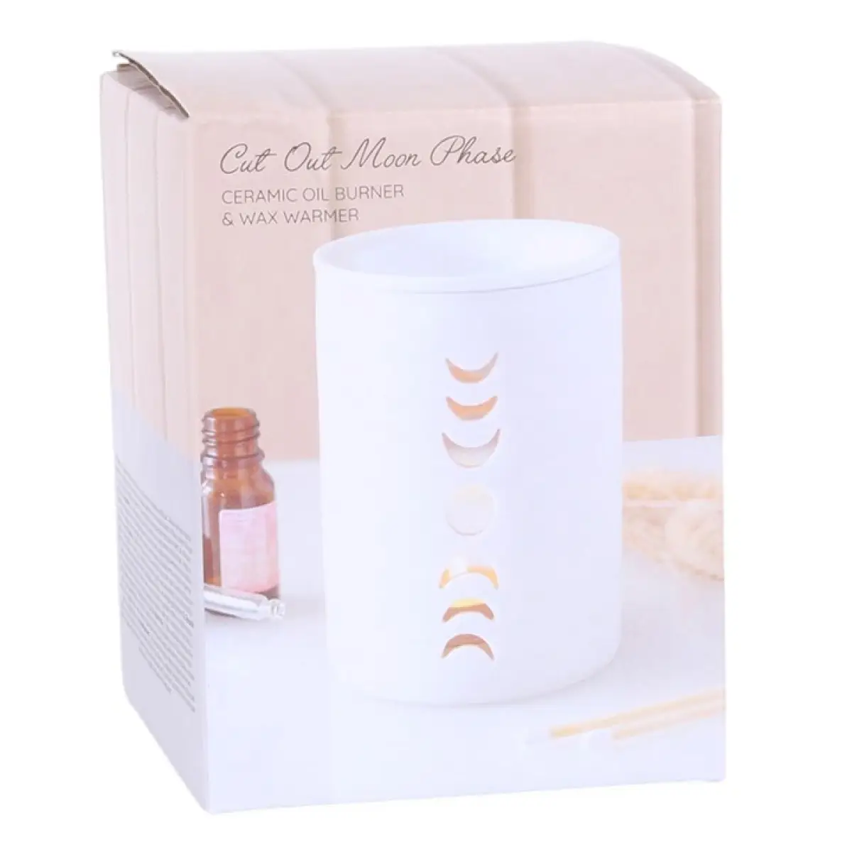 N/A White Moon Phase Cut Out Oil Burner and Wax Warmer -