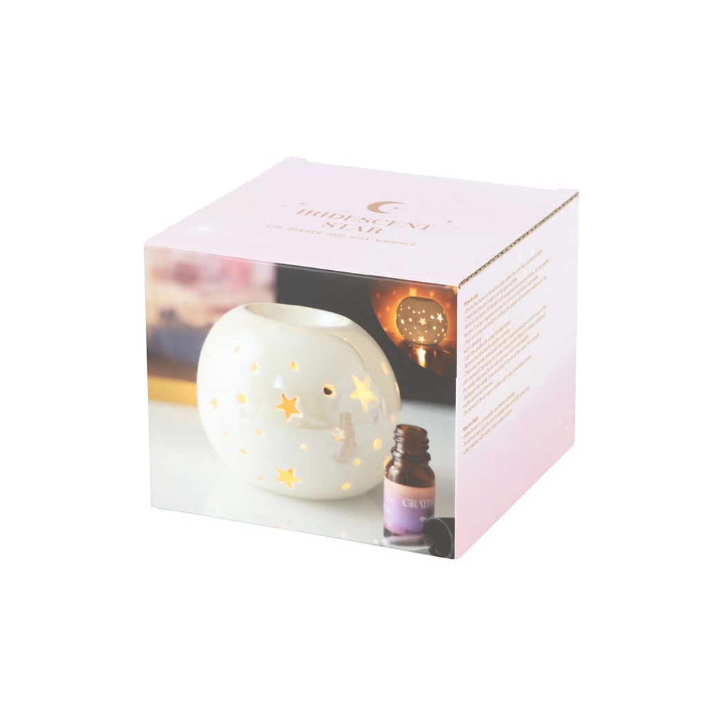 N/A White Iridescent Star Oil Burner and Wax Warmer -