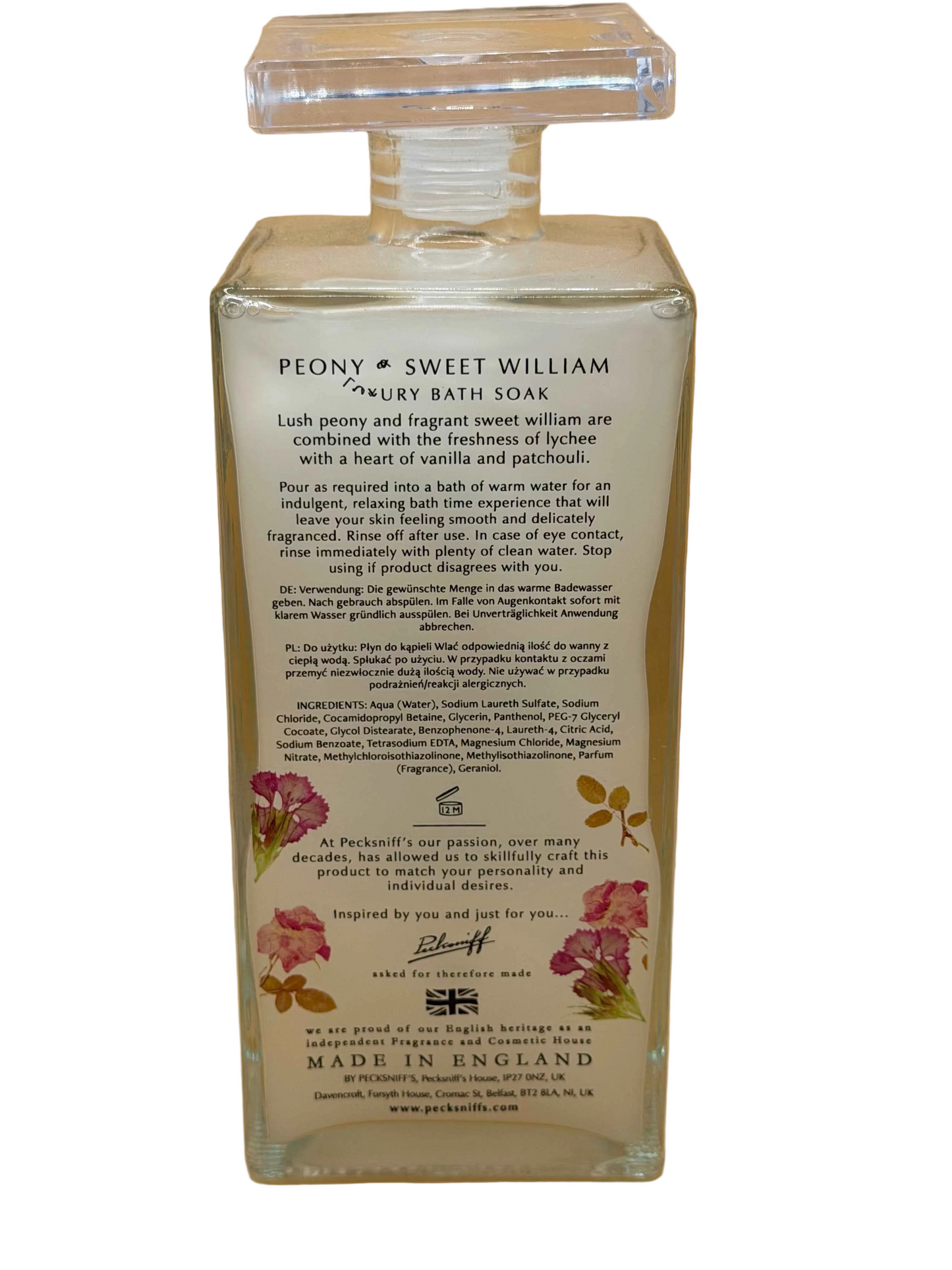 Pecksniff’s Peony & Sweet William Bath Soak Glass 500ml