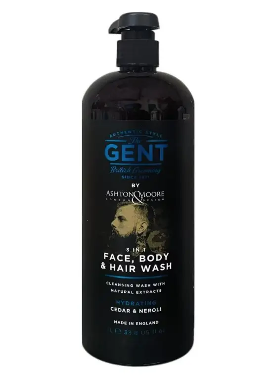 The Gent Ashton Moore 3 In 1 Men’s Shampoo - Cedar & Neroli 1L Face, Body & Hair Wash - Everyday Bargainz