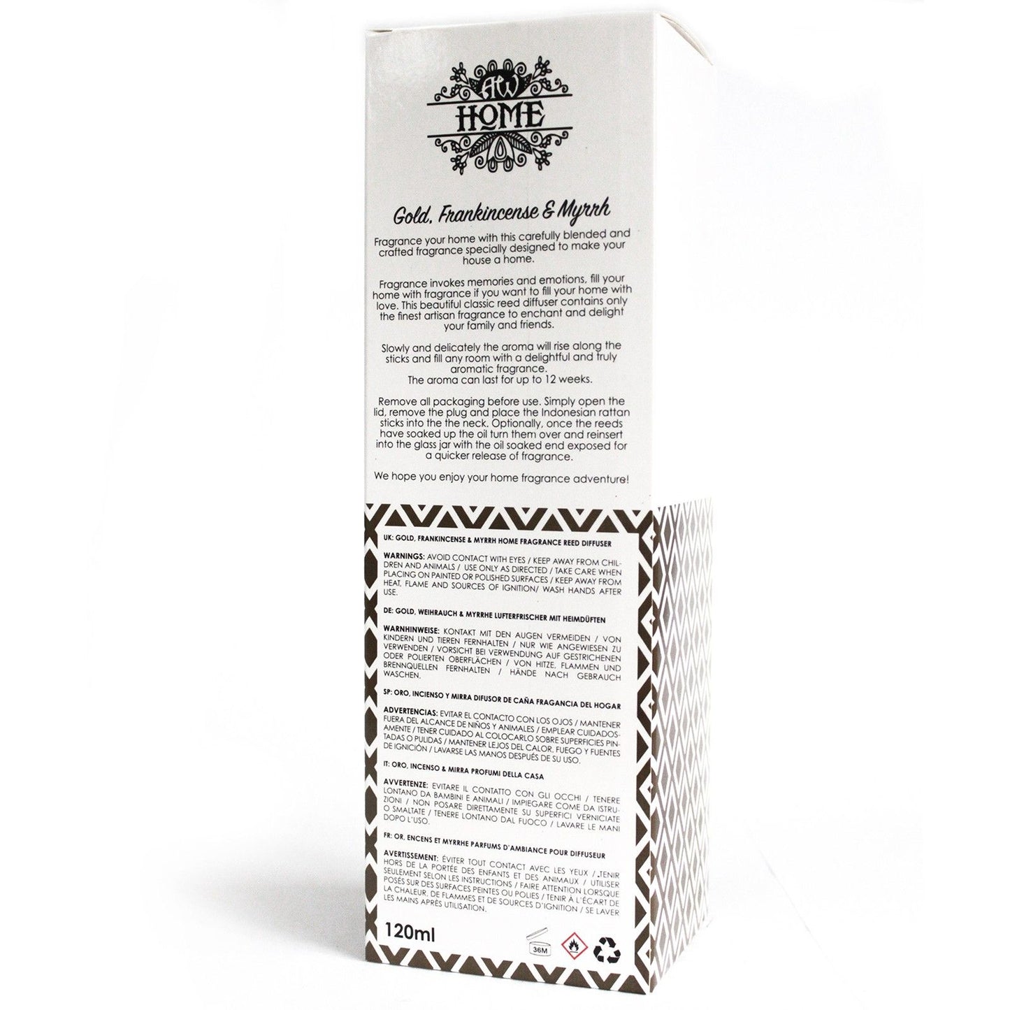 120ml Reed Diffuser Gold Frankincense Myrrh for Invigorating Aromatherapy