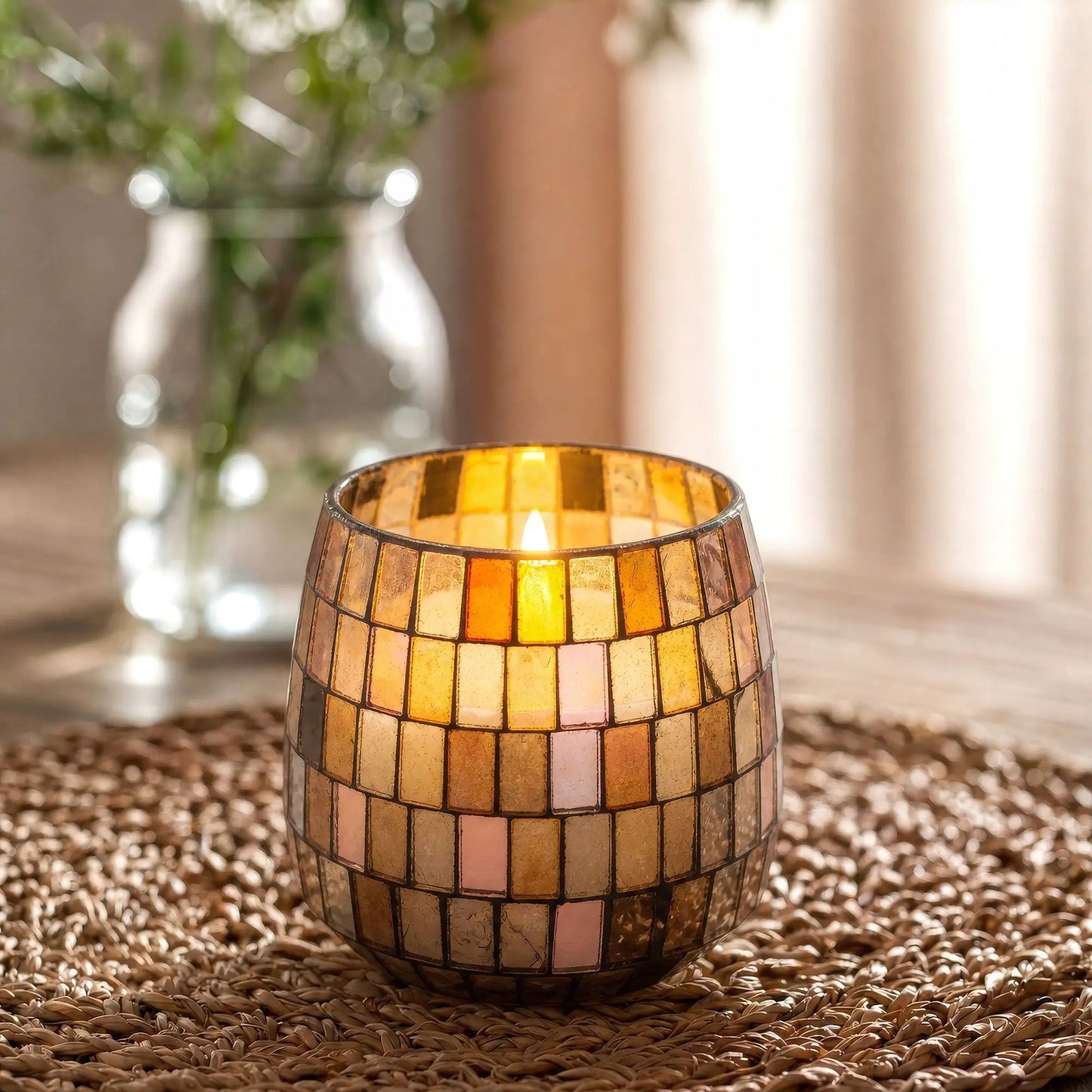 AW Dropship UK Medium Glass Jar Candles - Amber Mosaic - Glass Jar Candles