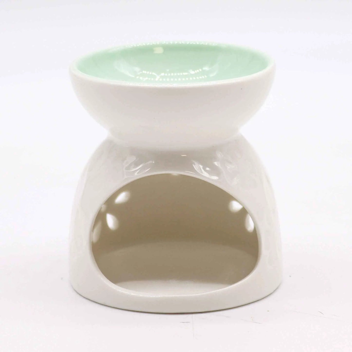 Classic White Oil Burner - Floral Design with Teal Well - Everyday Bargainz
