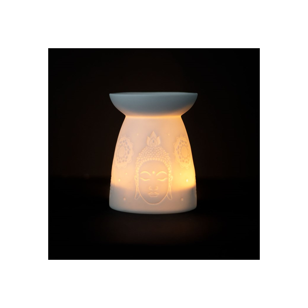 N/A White Ceramic Buddha Face Oil Burner and Wax Warmer -