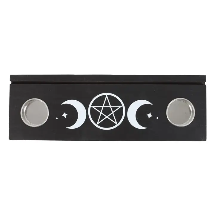 N/A Black Triple Moon Tarot Card Stand Tealight Holder -