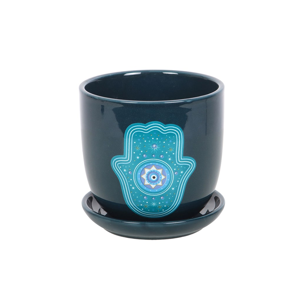 Elevate Your Space with the Hamsa Ceramic Plant Pot - Spiritual Indoor Greenery