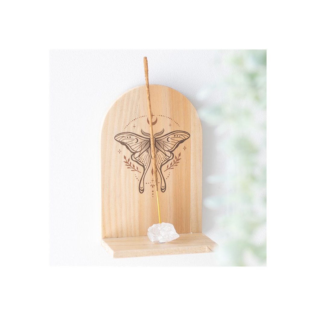 N/A Natural Luna Moth Wooden Incense Holder Shelf -