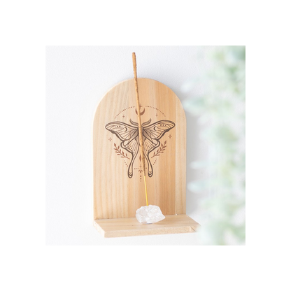 N/A Natural Luna Moth Wooden Incense Holder Shelf -