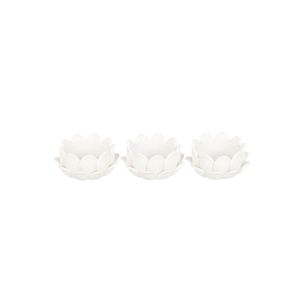 N/A Set of 3 White Lotus Flower Tealight Holders -