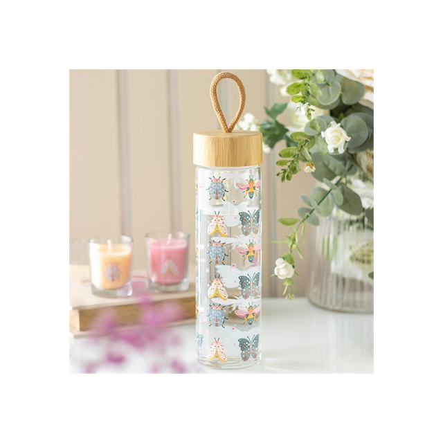 Floral Bug Print Glass Water Bottle