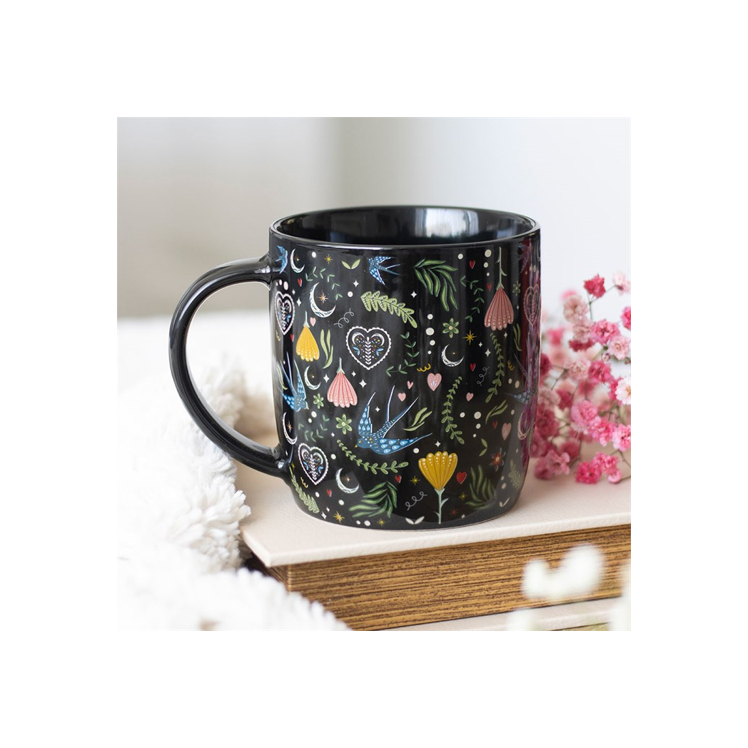 Black Midnight Bloom Print Mug