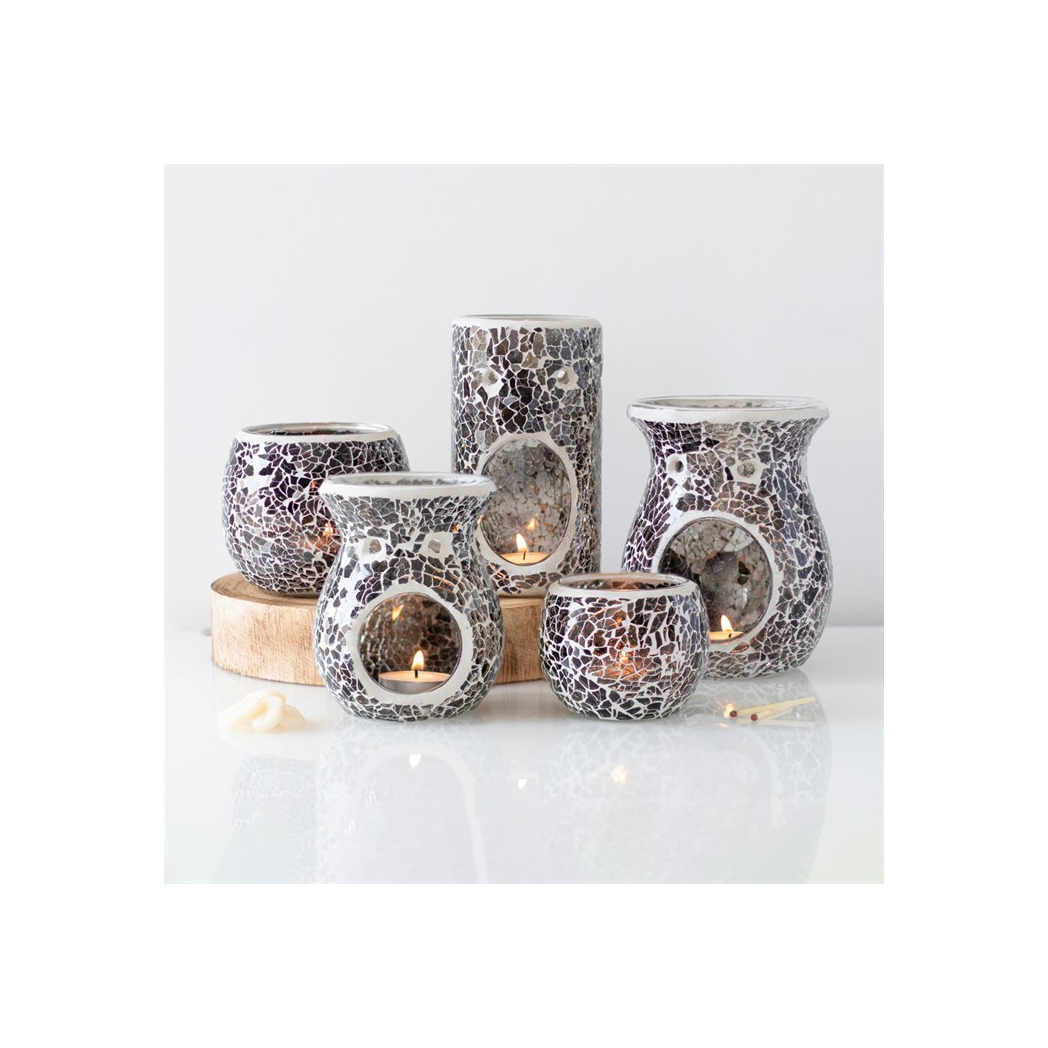 N/A Small Gunmetal Grey Crackle Oil Burner and Wax Warmer -