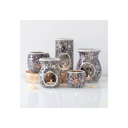 N/A Small Gunmetal Grey Crackle Oil Burner and Wax Warmer -