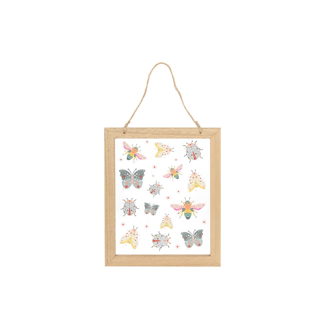 Floral Bug Print Glass Wall Hanging for Nature-Inspired Decor