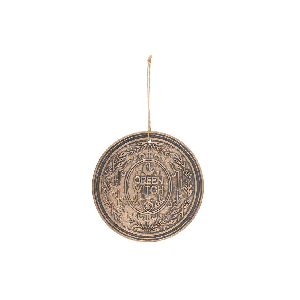 Green Witch Terracotta Plaque – Bronze-Effect Hanging Decor