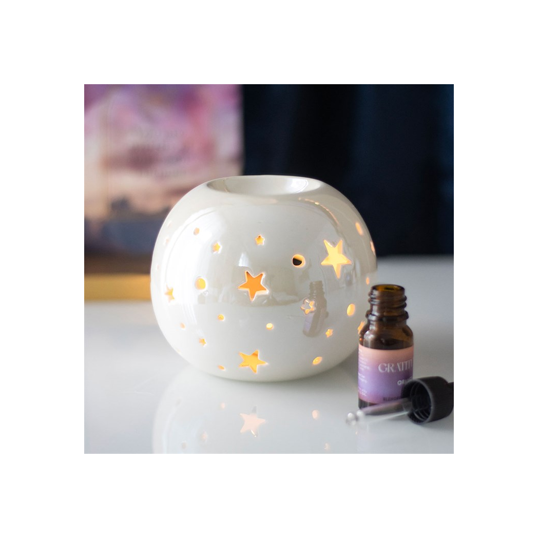 N/A White Iridescent Star Oil Burner and Wax Warmer -