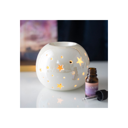 N/A White Iridescent Star Oil Burner and Wax Warmer -