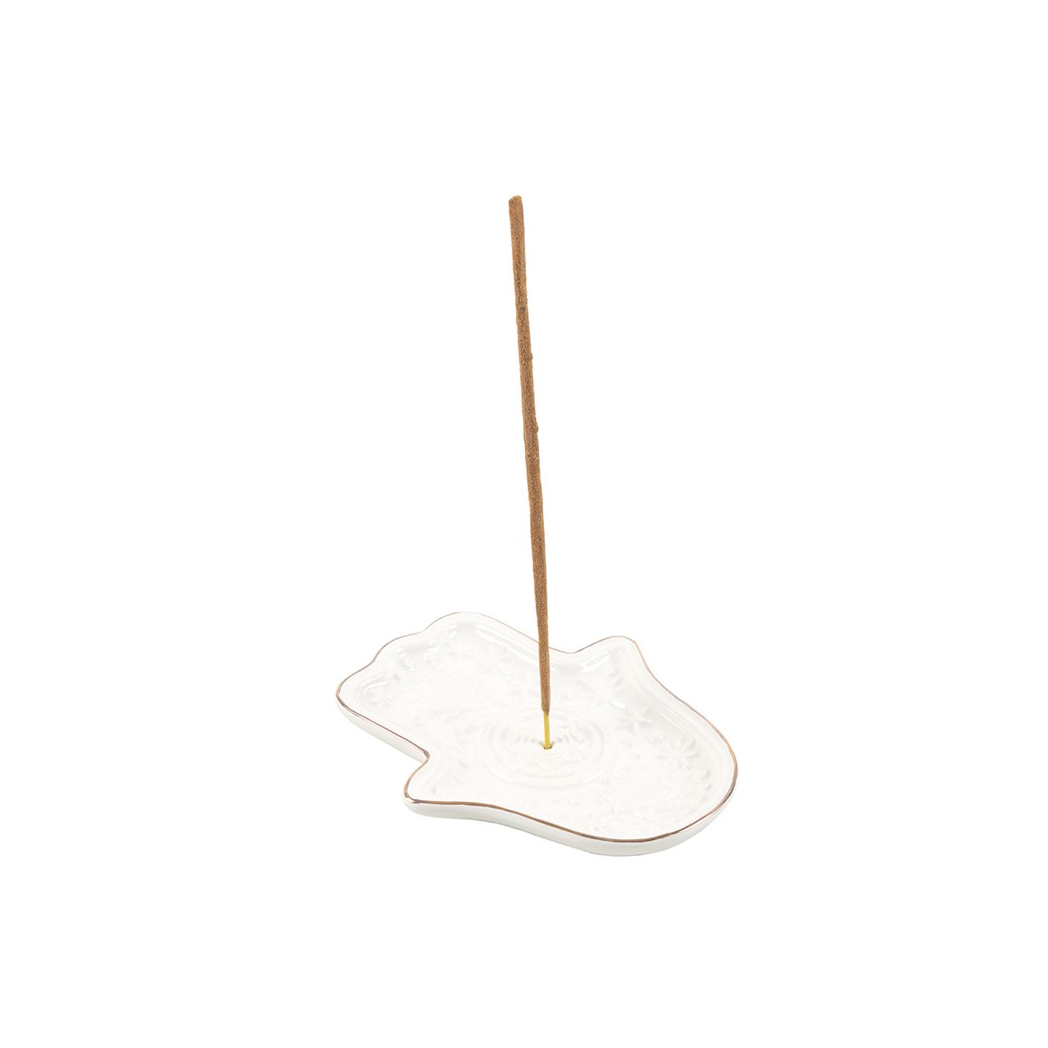 White Hamsa Hand Incense Holder Ceramic Trinket Dish