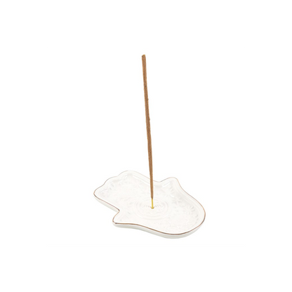 White Hamsa Hand Incense Holder Ceramic Trinket Dish