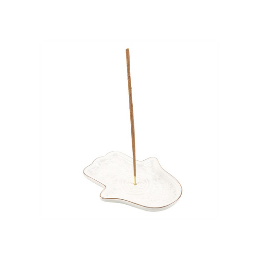White Hamsa Hand Incense Holder Ceramic Trinket Dish