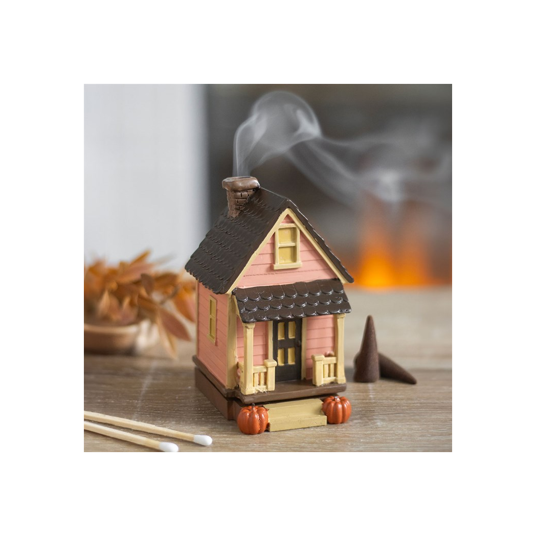 N/A Pink House Incense Cone Burner with Pumpkins -