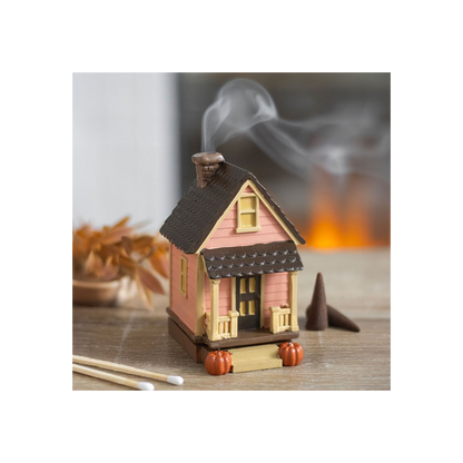 N/A Pink House Incense Cone Burner with Pumpkins -