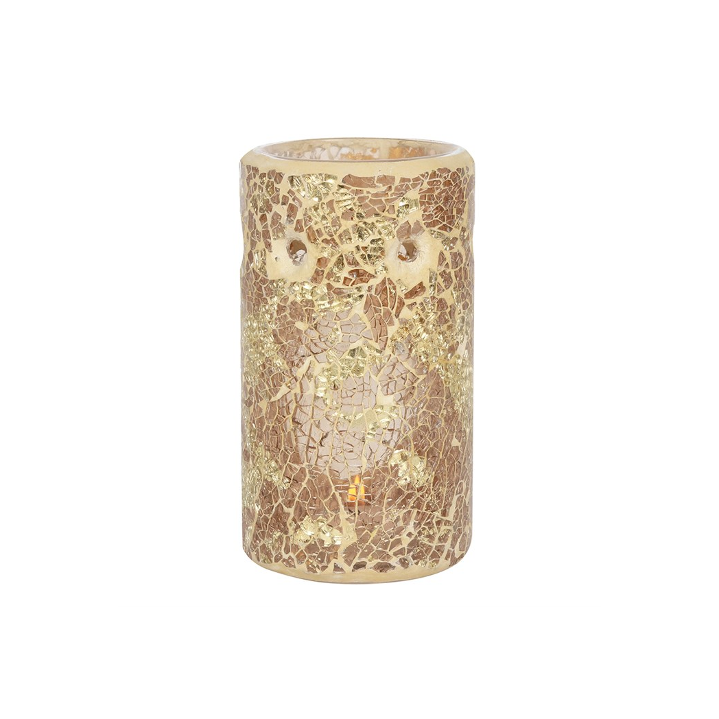 N/A Gold Pillar Crackle Glass Oil Burner and Wax Warmer -