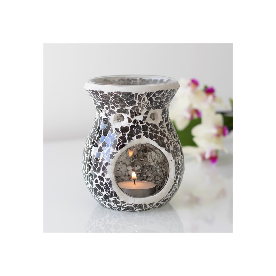 N/A Small Gunmetal Grey Crackle Oil Burner and Wax Warmer -