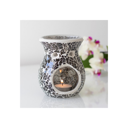 N/A Small Gunmetal Grey Crackle Oil Burner and Wax Warmer -