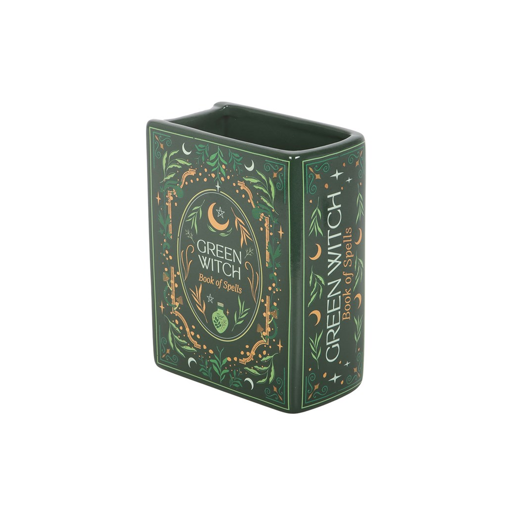 Enchant Your Space with the Green Witch Book Shaped Vase