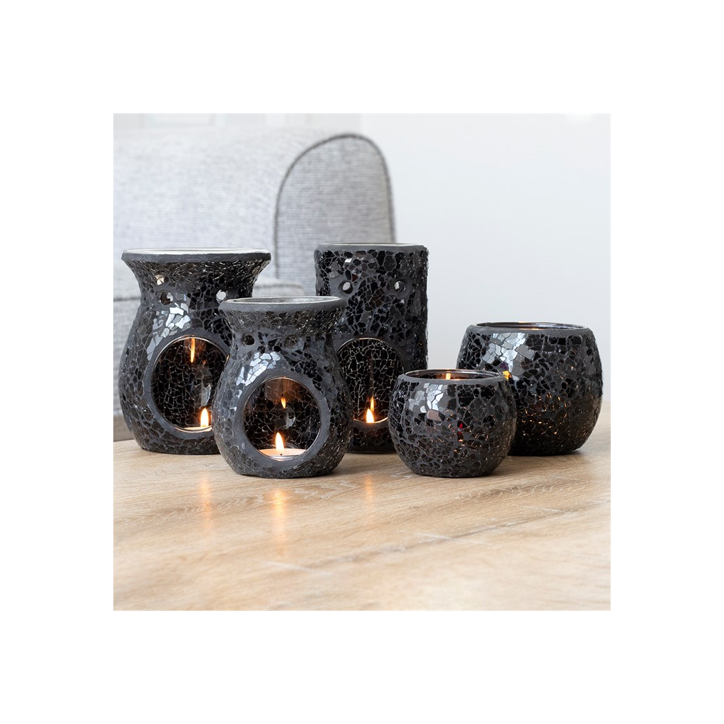 N/A Large Black Crackle Oil Burner and Wax Warmer -
