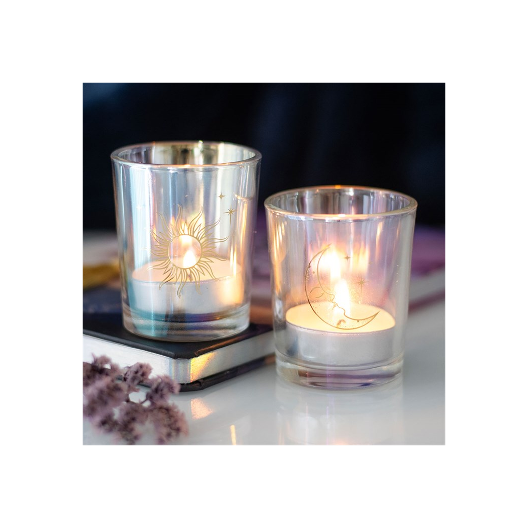 N/A Iridescent Sun and Moon Votive Candle Holders -