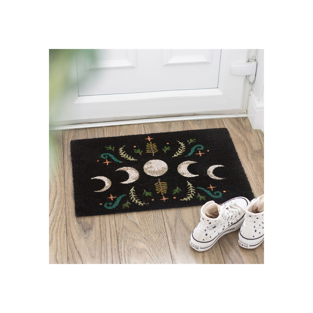 Enchanting Moon Phase Doormat: Black Dark Forest Design for a Magical Welcome