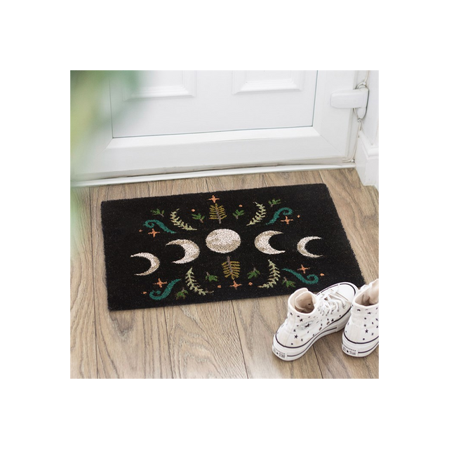Enchanting Moon Phase Doormat: Black Dark Forest Design for a Magical Welcome