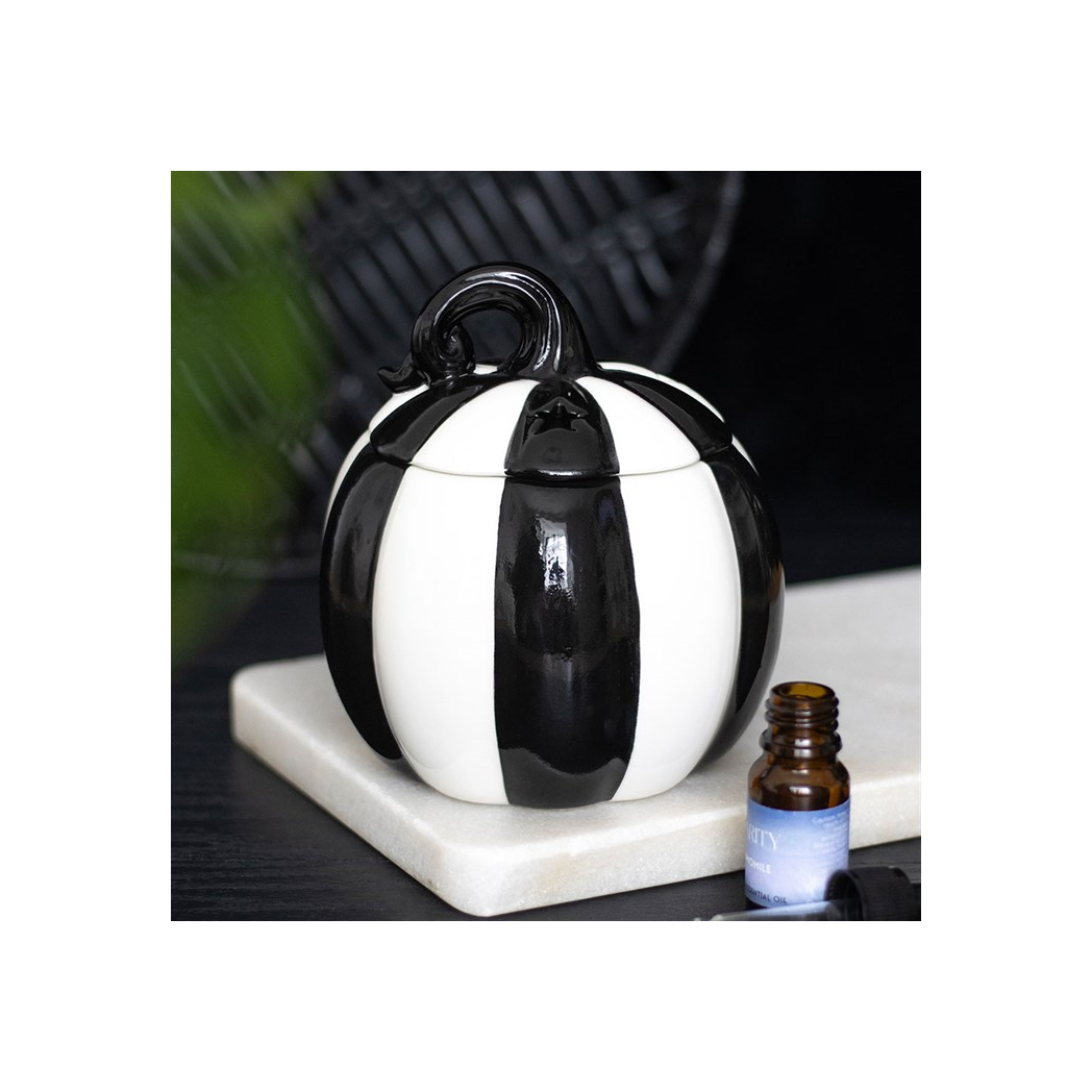 N/A Black and White Striped Pumpkin Oil Burner -