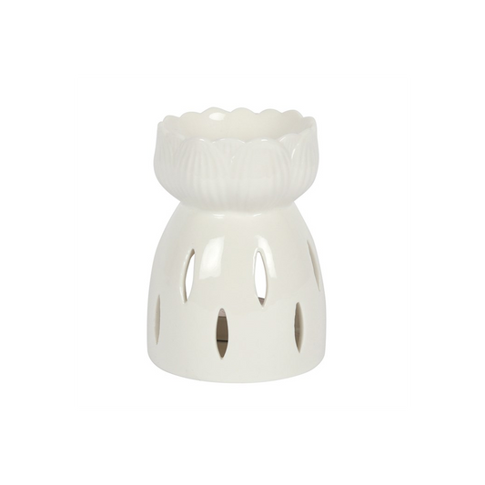N/A White Gloss Lotus Flower Oil Burner -