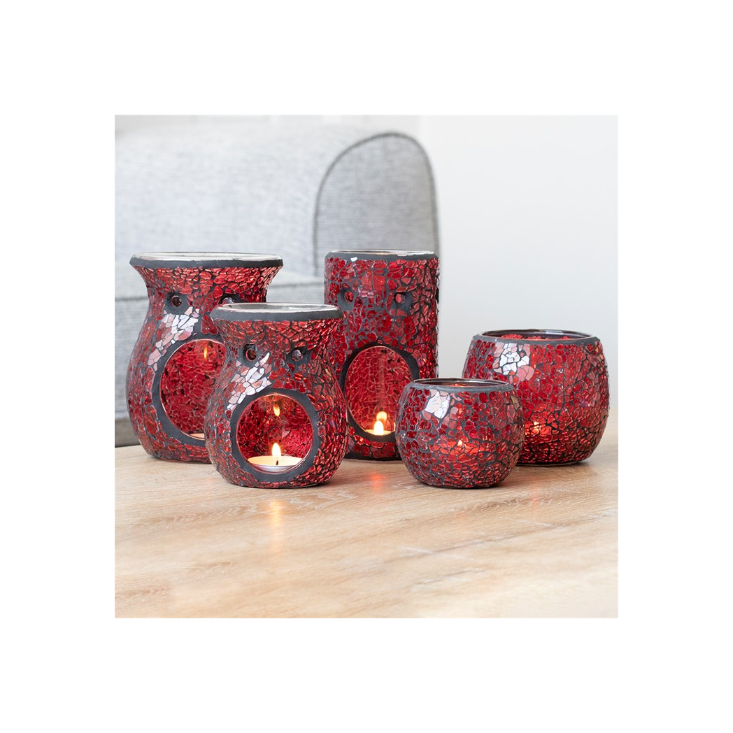 N/A Red Pillar Crackle Glass Oil Burner and Wax Warmer -