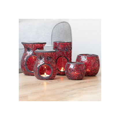 N/A Red Pillar Crackle Glass Oil Burner and Wax Warmer -