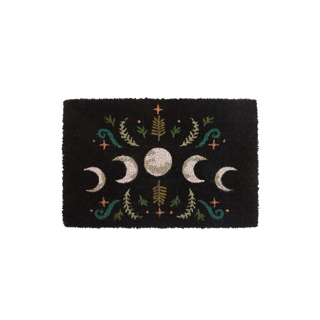 Enchanting Moon Phase Doormat: Black Dark Forest Design for a Magical Welcome