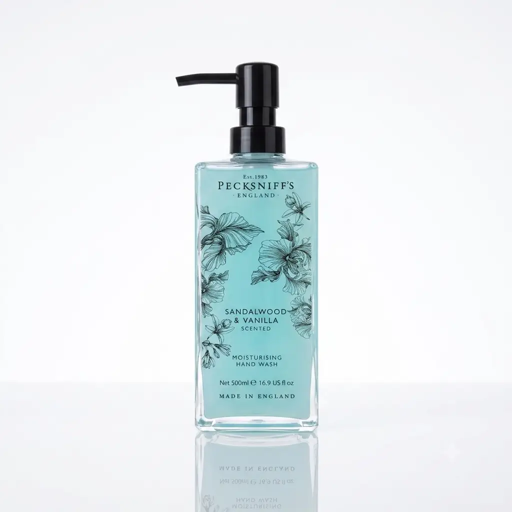 Pecksniff's Pecksniffs Sandalwood & Vanilla Hand Wash 500ml - Luxurious Glass Bottle - Liquid Hand Soap Hand Wash