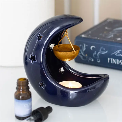 N/A Blue Crescent Moon Hanging Oil Burner -