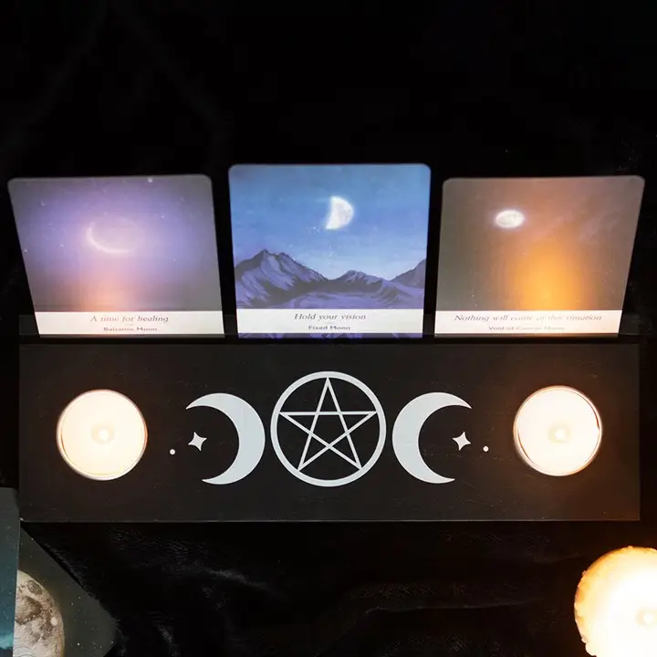 N/A Black Triple Moon Tarot Card Stand Tealight Holder -