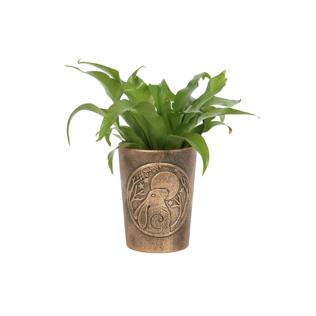Moon Gazing Hare Plant Pot – Antiqued Bronze Terracotta by Lisa Parker