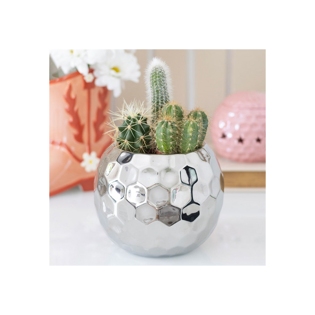 Silver Disco Ball Vase – Retro-Inspired Ceramic Flower Vase