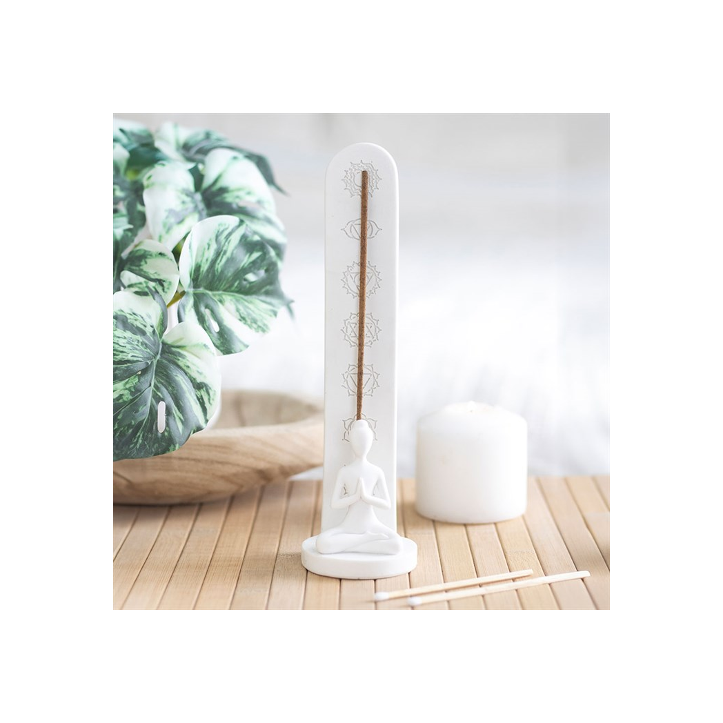 N/A White Chakra and Yoga Pose Incense Stick Holder -