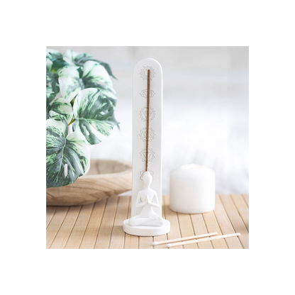 N/A White Chakra and Yoga Pose Incense Stick Holder -